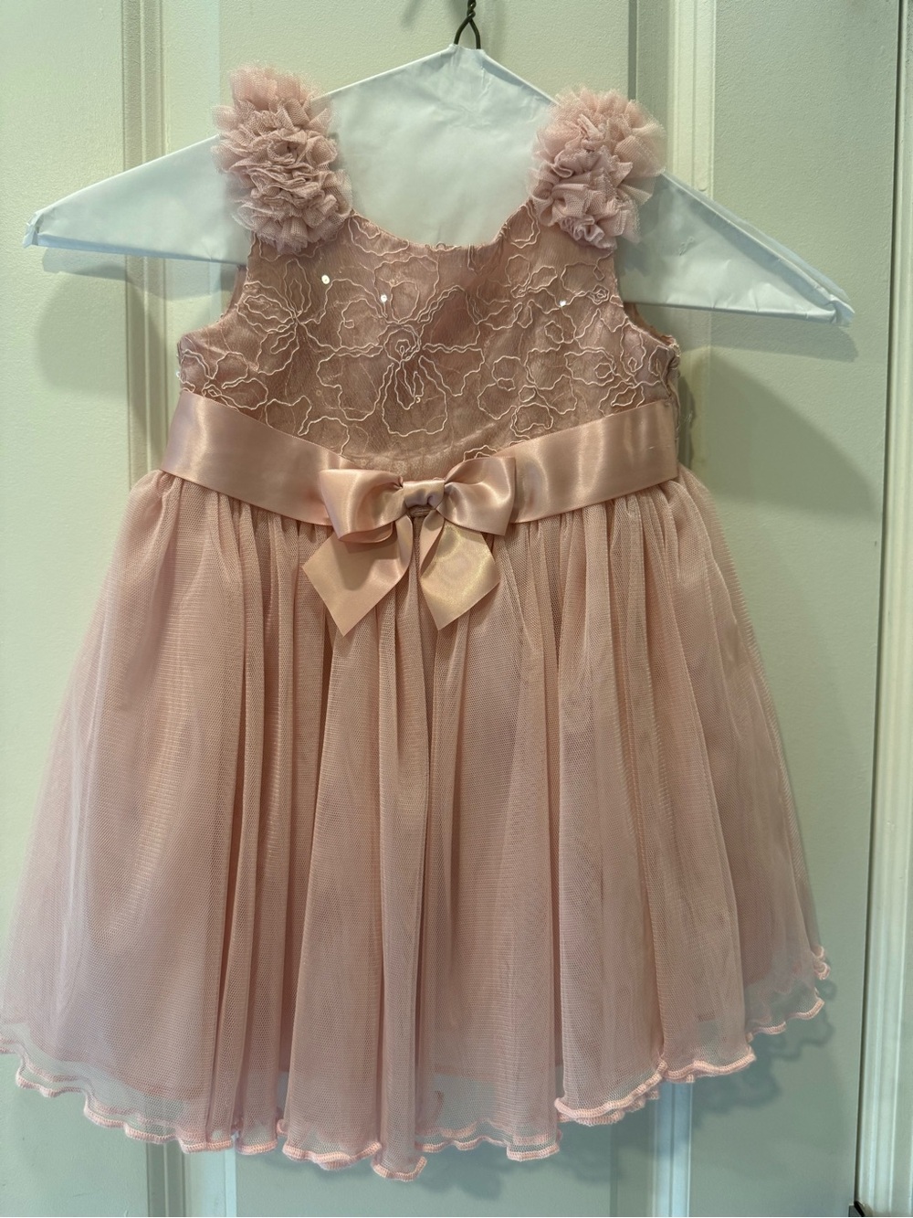 Bonnie Baby Blush Pink Lace Tulle Party Dress with Satin Bow